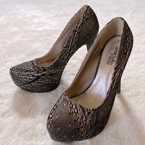 Black lace and gold party heels